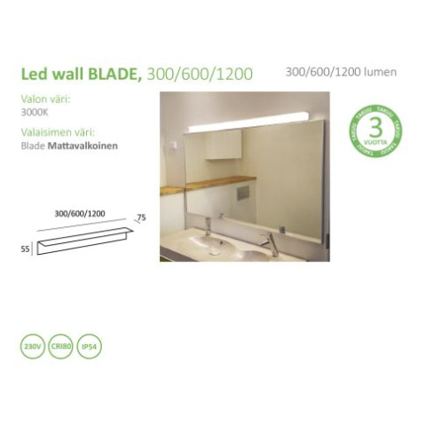 LED seinävalaisin - BLADE 1200, IP54 matta valkoinen
